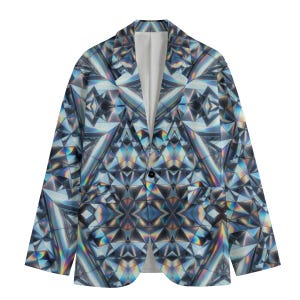 Psychedelic Reflection Cotton Blazer Rave Suit Jacket, Trippy Club Festival Sport Coat, DJ Tessellation Geometric Abstract Hologram Mirror