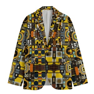 Halverwege de eeuw moderne Gustav Klimt-blazer, katoenen colbert, sportjas Heren heren Big Tall Man Couture Boho Festival modernistische cocktail