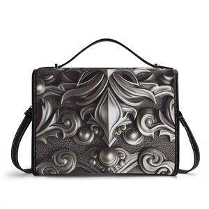 Cartera de cuero auténtico barroco, cartera de cuero con armadura medieval, bolso de mano Steampunk, bolso de hombro repujado en plata, bolso de mensajero de gladiador