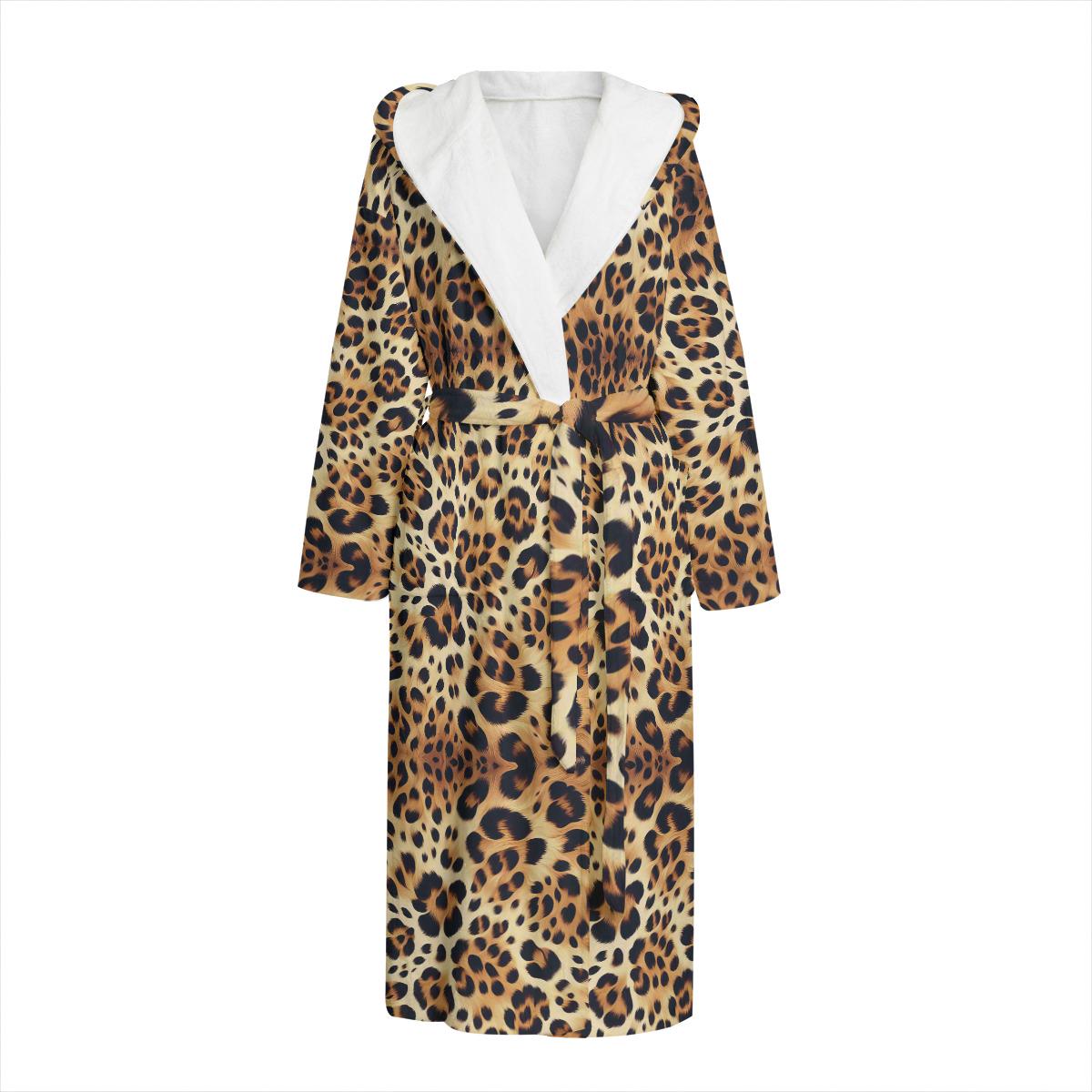 chinese dress ladies Womens/Ladies Hooded Pink Leopard Print Fleece Winter Dressing  Universal  Textiles