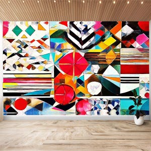 Post Modern Art Wallpaper Peel and Stick, Vinyl Wall Mural, Art Statement, DIY Home Decor, Wall Sticker, Geometric Abstract, MCM Psychedelic