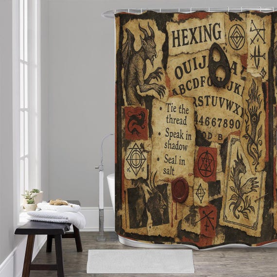 NOIR GOTHIC DECOR Tenda da doccia con mantovana nera, 182 cm, stile gotico, vintage, perfetta per bagno gotico (SH nero-nero 72