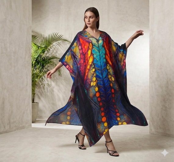 kaftan cocktail dress Annie Satin Kaftan Side Ruffle Dress