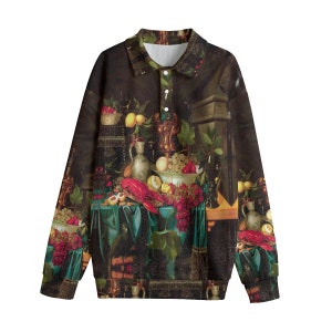 Jan Davidsz der Heem Polo Shirt Victorian Couture Golf Fruit Floral Baroque Long Sleeve Mens S/M/L/XL/2XL/3XL/4XL/5XL Unisex