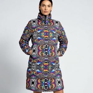 Psychedelic Puffer Coat, Winter Festival Jacket, Trippy Unisex  Genuine Duck Down Jacket, Unisex Blue Quilted Coat, Winter Puffer Coat