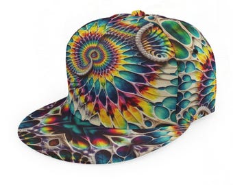 Rainbow Tie Dye Cap Psychedelic Trucker Hat Trippy Baseball Hip Hop Rave Dj MC Unisex Adjustable SnapBack Gift Hippie Fractal DNA Festival