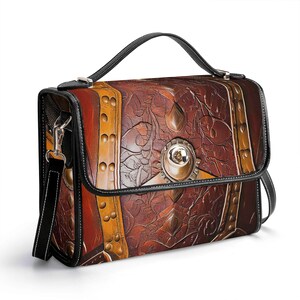 Cartera de cuero genuino barroco, cartera de cuero con armadura medieval, bolso de mano Steampunk, bolso de hombro de cuero marrón, cartera de gladiador, oro