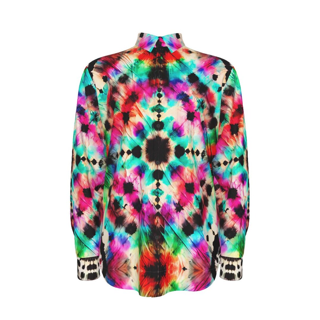 Psychedelic Tie Dye Mens Cotton Shirt, Long Sleeve Button up Oxford ...