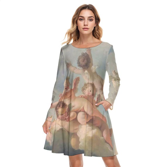 Fragonard Cherub Cotton Swing Dress Fine Art History Long Sleeve A Line Tee  Shirt T-shirt Comfortable Museum Painting Rococo Putti Cupid - Etsy