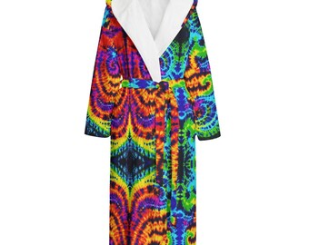 Albornoz psicodélico con capucha, unisex, alucinante, grueso y acogedor. Regalo, vibrante, estilo hippie, para hombre y mujer, teñido anudado, arcoíris.