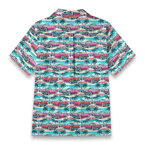 Pink Cadillac Cotton Retro Bowling Shirt Hawaiian Short Sleeve