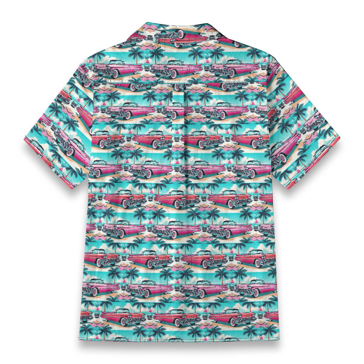 Pink Cadillac Cotton Retro Bowling Shirt Hawaiian Short Sleeve