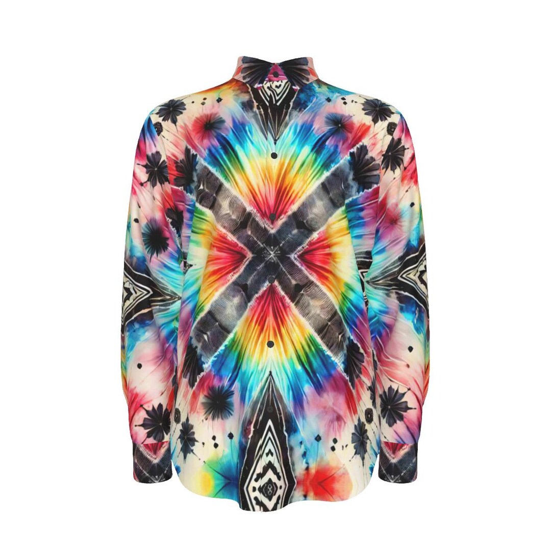 Psychedelic Tie Dye Mens Cotton Shirt, Long Sleeve Button up Oxford ...