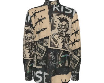 Barbed Wire Punk Rock Mens Dress Shirt Cotton Button Down Oxford Long Sleeve Gift for Man,Streetwear Handmade Damaged Youth Interactive