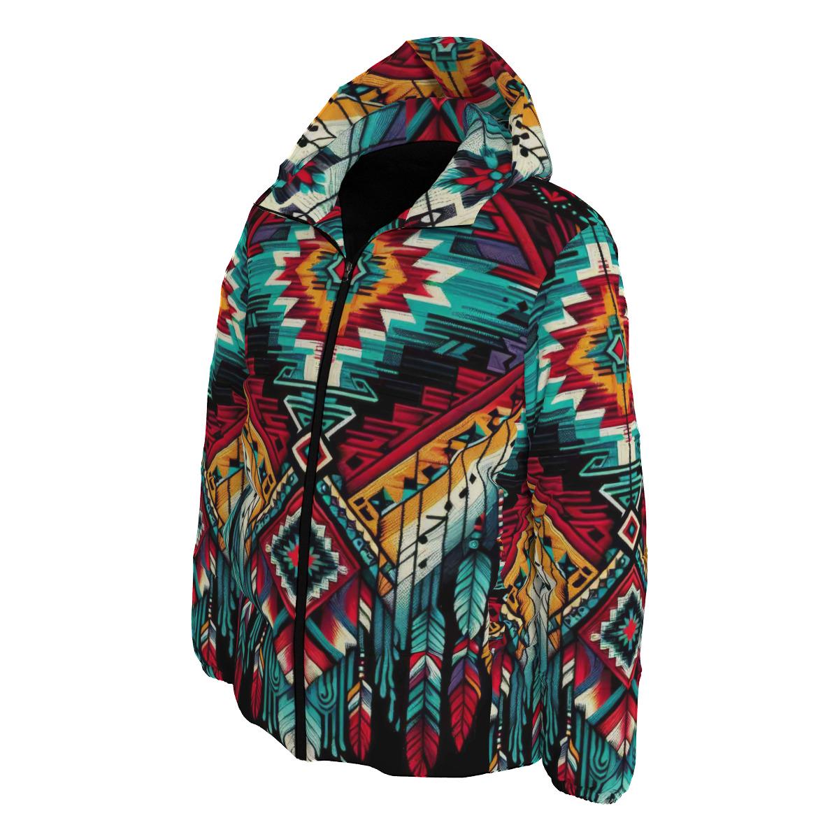 Southwestern Puffer Coat, Aztec Western Puff, Genuine Duck Down Jacket ...