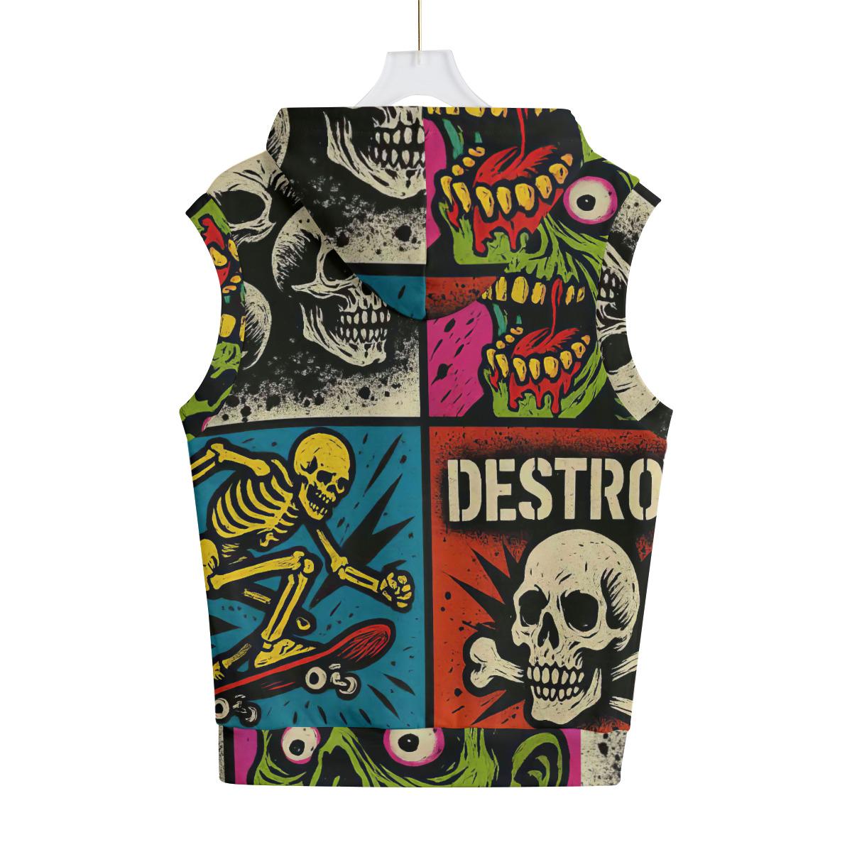 トップス ozz on skull zip camisole vest Skull Skeleton Skate Punk Rock Cotton Hoodie Pullover Sleeveless