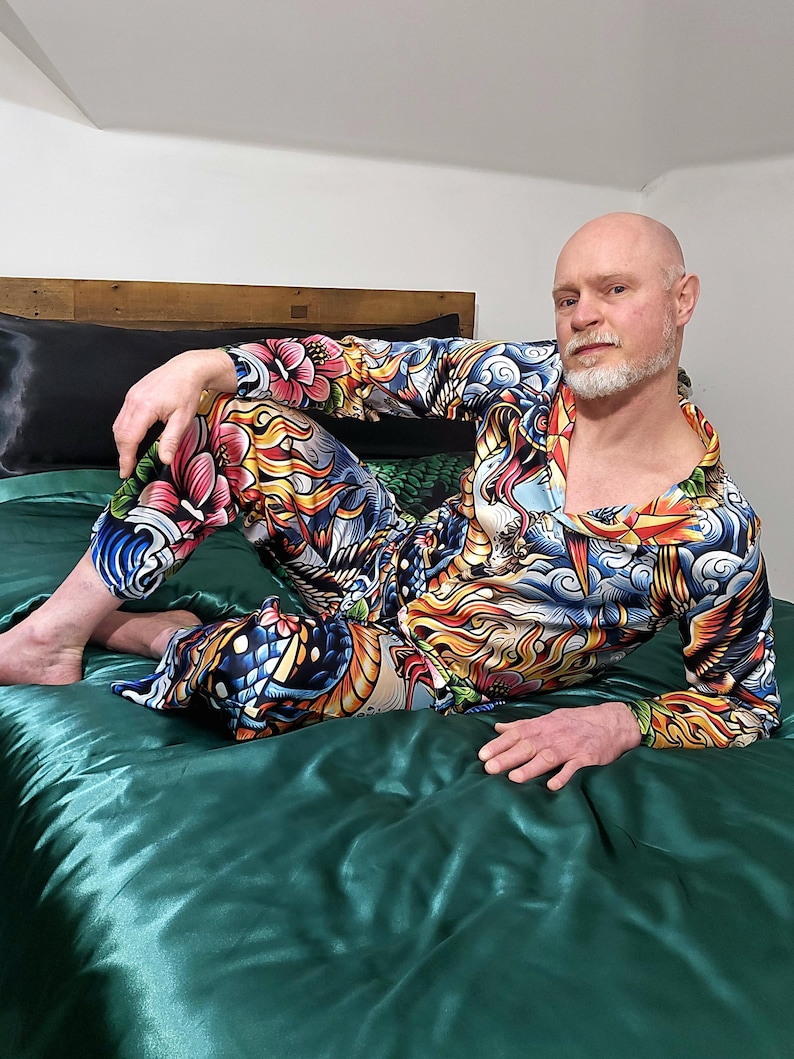 Tattoo Schlange Cobra Satin Pyjamas Nachtwäsche Geschenk Herrenmode Loungewear Luxus PJ's Geburtstag Vatertag Rockabilly Vintage Nautisch Bild 5