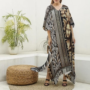 Mona Lisa Kaftan, barokowy kaftan, grecka szata kimono, rokokowe kwiatowe MuuMuu, sukienka Boho Maxi, tunika codzienna, surrealistyczna suknia festiwalowa