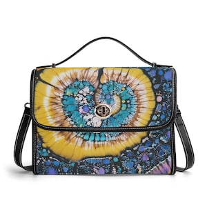 Cartera de piel auténtica marmolada, cartera de piel teñida, bolso de mano con efecto tie dye de geoda, bolso de hombro de alta costura de lujo, bolso de mensajero hippie, azul