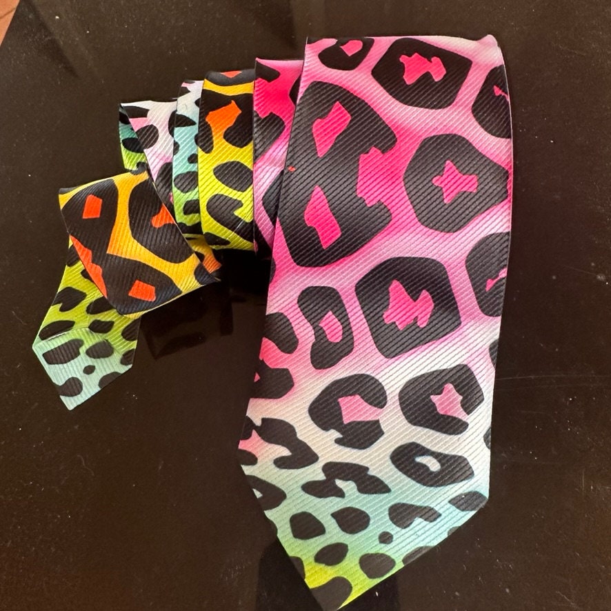 Leopard Print Tie Rainbow Menswear Necktie Neckwear Man's Rainbow