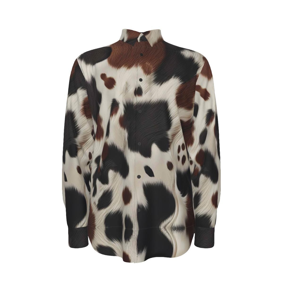 cow dress shirt Oversized Cow Print Denim Long Sleeve Button Down Shirt