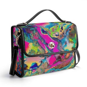 Cartera de cuero genuino Squeegee Art, bolso de mano de cuero, bolso de hombro de alta costura de lujo, bolso de mensajero de arte moderno, cartera abstracta rosa
