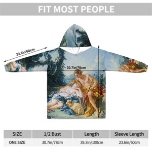 Boucher Mythology Daphnis Oversized Blanket Hoodie, Hooded Cozy Pullover Cuddly Loungewear Rococo Baroque, Gift for Daughter image 6