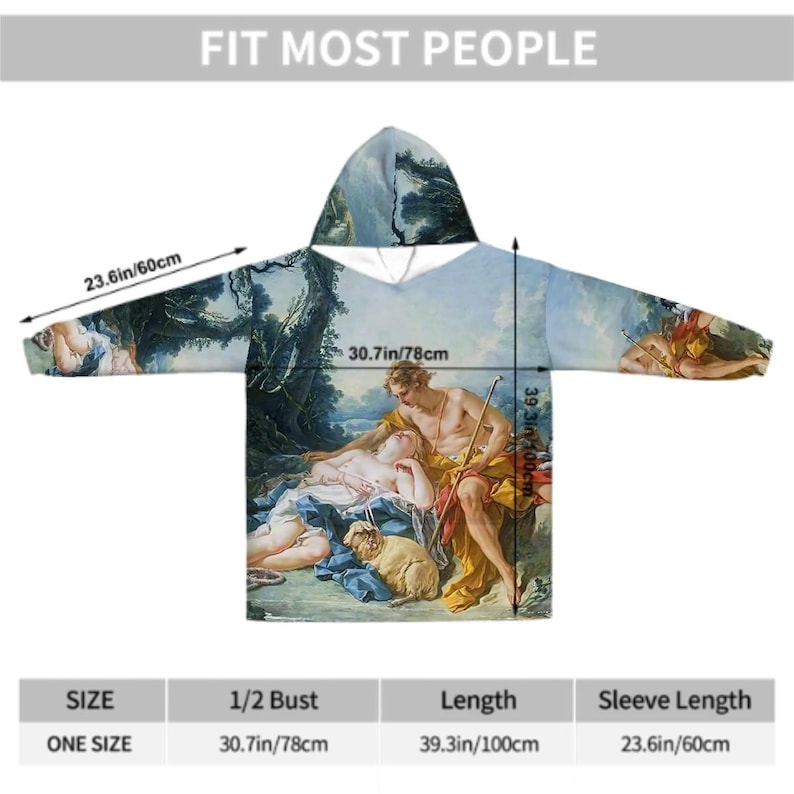 Boucher Mythology Daphnis Oversized Blanket Hoodie, Hooded Cozy Pullover Cuddly Loungewear Rococo Baroque, Gift for Daughter image 6
