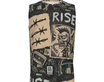 Camiseta sin mangas de algodón para hombre, con diseño de alambre de púas, música interactiva, dañada, juvenil, punk rock, código QR, hardcore, grunge, regalo