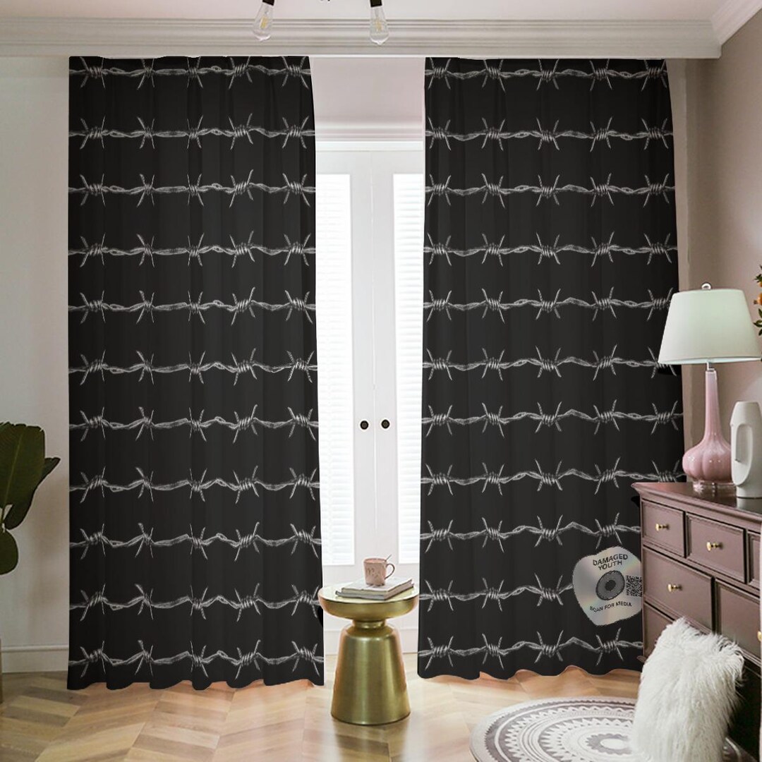 Barbed Wire Black Blackout Curtains Room Darkening Drapes Set of 2 ...