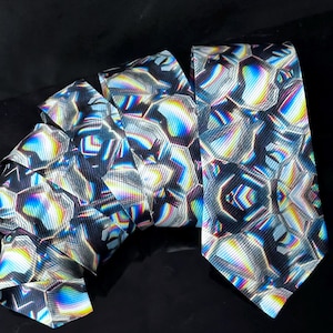 Psychedelic Mens Tie Necktie Streetwear Gift For Him Menswear Casual Statement Rave Techno DJ MC Trippy Rainbow Honeycomb Tessellation