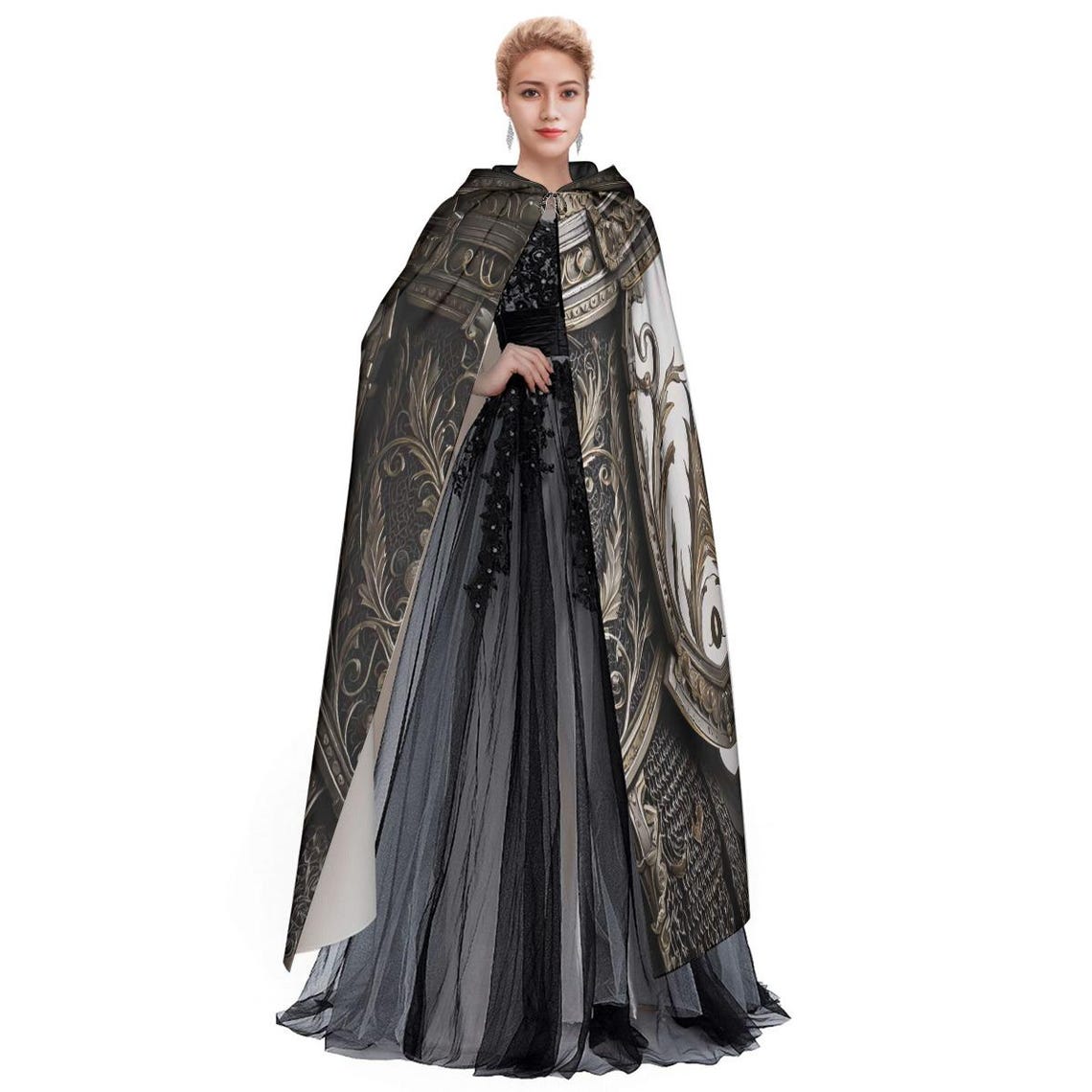 Silver Medieval Cloak Gladiator Cape, Unisex Viking 3D Hooded Robe ...
