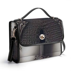 Cartera de cuero genuino barroco, cartera de cuero con armadura de cota de malla, bolso de mano Steampunk, bolso de hombro de gladiador plateado, bolso de mensajero, negro
