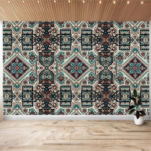 Carta da parati Fair Isles sbucciabile e attaccabile, murale in vinile, decorazione fai da te per la casa, adesivo da parete, jacquard floreale norvegese, norvegese, islandese