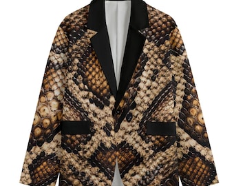 Chaqueta deportiva de algodón con estampado de serpiente pitón para hombre, blazer de piel de serpiente, chaqueta de traje Rockabilly marrón.