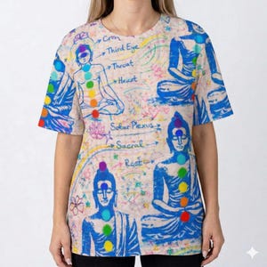 Yoga Chakra Graffiti T-shirt en coton Streetwear T-shirt unisexe New Age Deviant Art