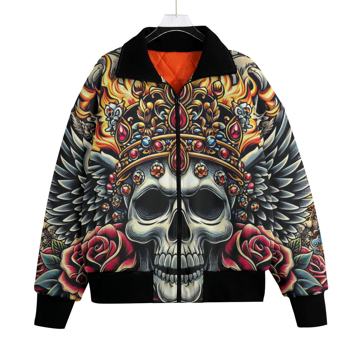 Tattoo Motorcycle Jacket, Skull Bomber Jacket, Biker Quilted Coat 