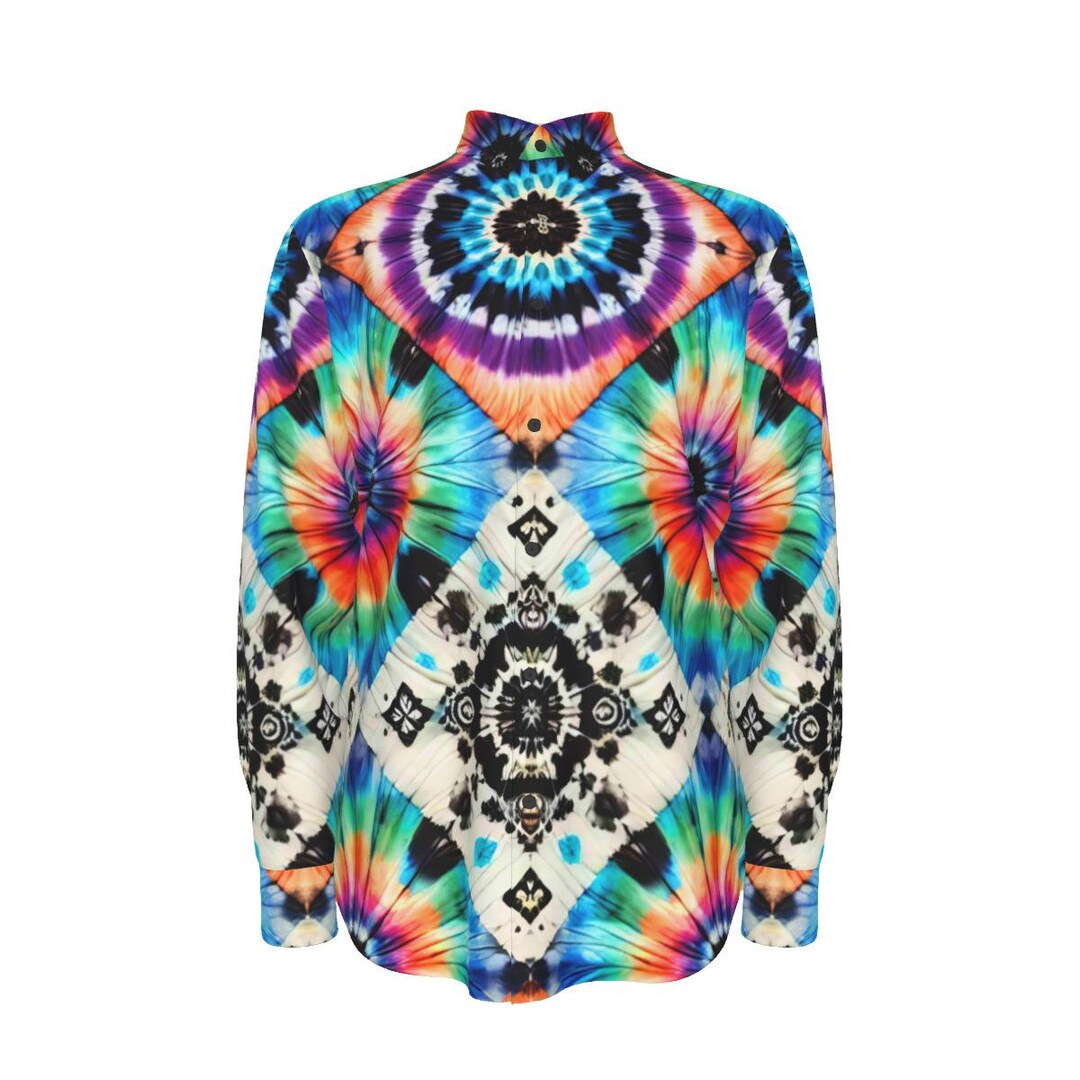 Psychedelic Tie Dye Mens Cotton Shirt, Long Sleeve Button up Oxford ...
