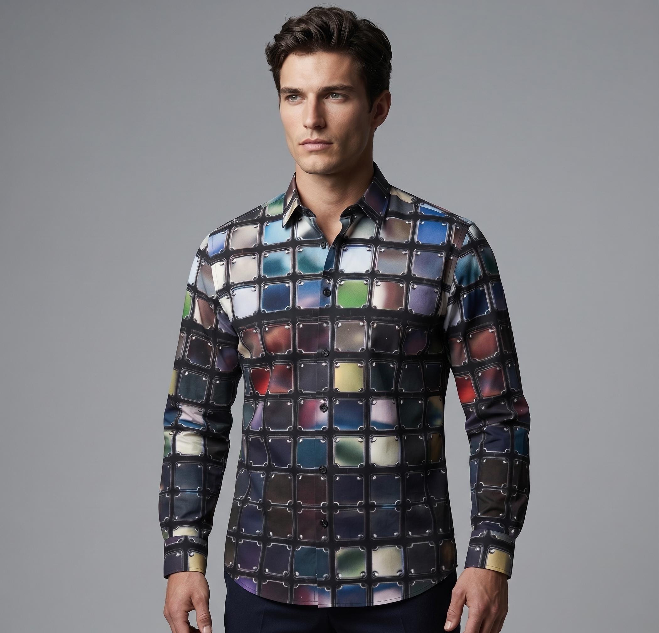 men's sequin dress shirt Lycaql Dress Shirts for Men Mens Sequin Short Sleeved Shirt Slim Fashion Short Sleeved T Shirt Hipster Mens Bright Shirt Nightclub Base Shirt(Silver,