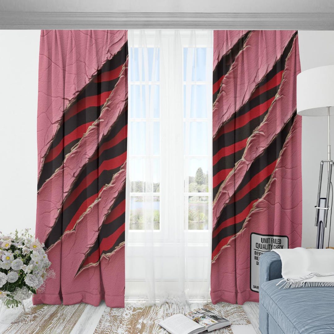 Pink Slashed Pocket Pink Slashed Red Zebra Print Blackout Curtains Room Darkening Drapes ...