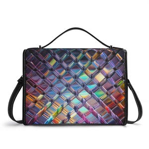 Cartera de cuero genuino psicodélico, bolso de mano de cuero de bismuto, bolso de hombro de lujo, bolso de mensajero con mosaicos, cartera psicodélica, bolso de discoteca, regalo
