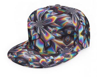 Neon Hologram Cap Psychedelic Trucker Hat Trippy Baseball 3D Festival Rave Dj MC Unisex Adjustable SnapBack Crystal Fractal Prism Gift