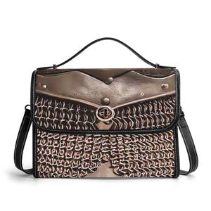 Cartera de cuero genuino barroco, cartera de cuero con armadura medieval, bolso de mano Steampunk, bolso de hombro de alta costura de lujo, cartera de gladiador brutalista