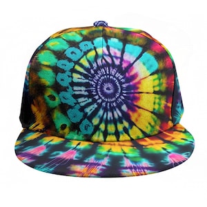 Psychedelic Tie Dyed Baseball Cap Trucker Hip Hop Rave Dj MC Hat Unisex OS Adjustable SnapBack Tied Dye Trippy Gift Festival Spiral Rainbow