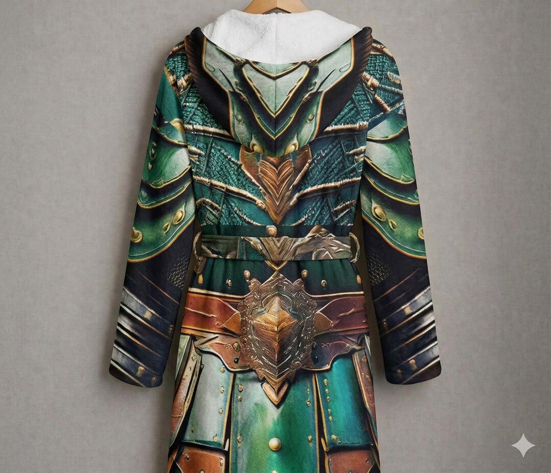 Warrior Armor Plush Robe Hooded Green Bathrobe Unisex Steampunk ...