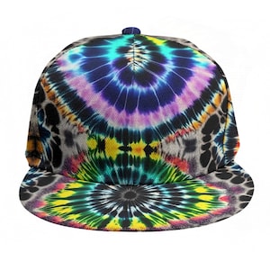 Psychedelic Trippy Tie Dye Baseball Cap Trucker Hip Hop Rave Dj MC Hat Unisex OS Adjustable SnapBack Tied Dyed Rainbow Gift Festival Purple