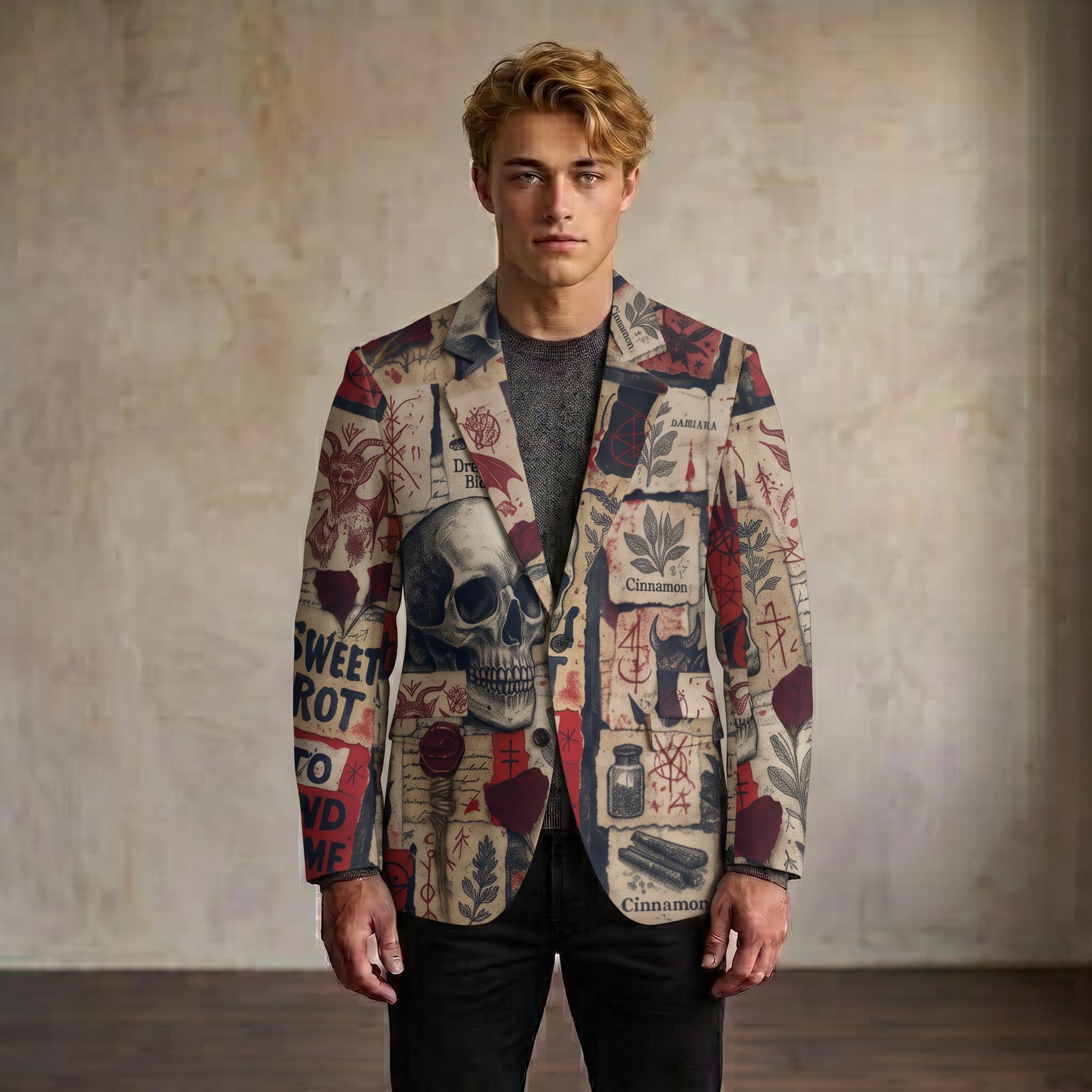 Occult Mens Sports Coat Skull Blazer Suit Jacket Magic Spell Stage