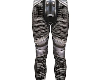 Gladiator Mens Leggings, Exoskeleton Armor, Workout Pants, Chainmaille, Cycling Athletic, Fitness, Running, Exercise, Superhero Wrestling