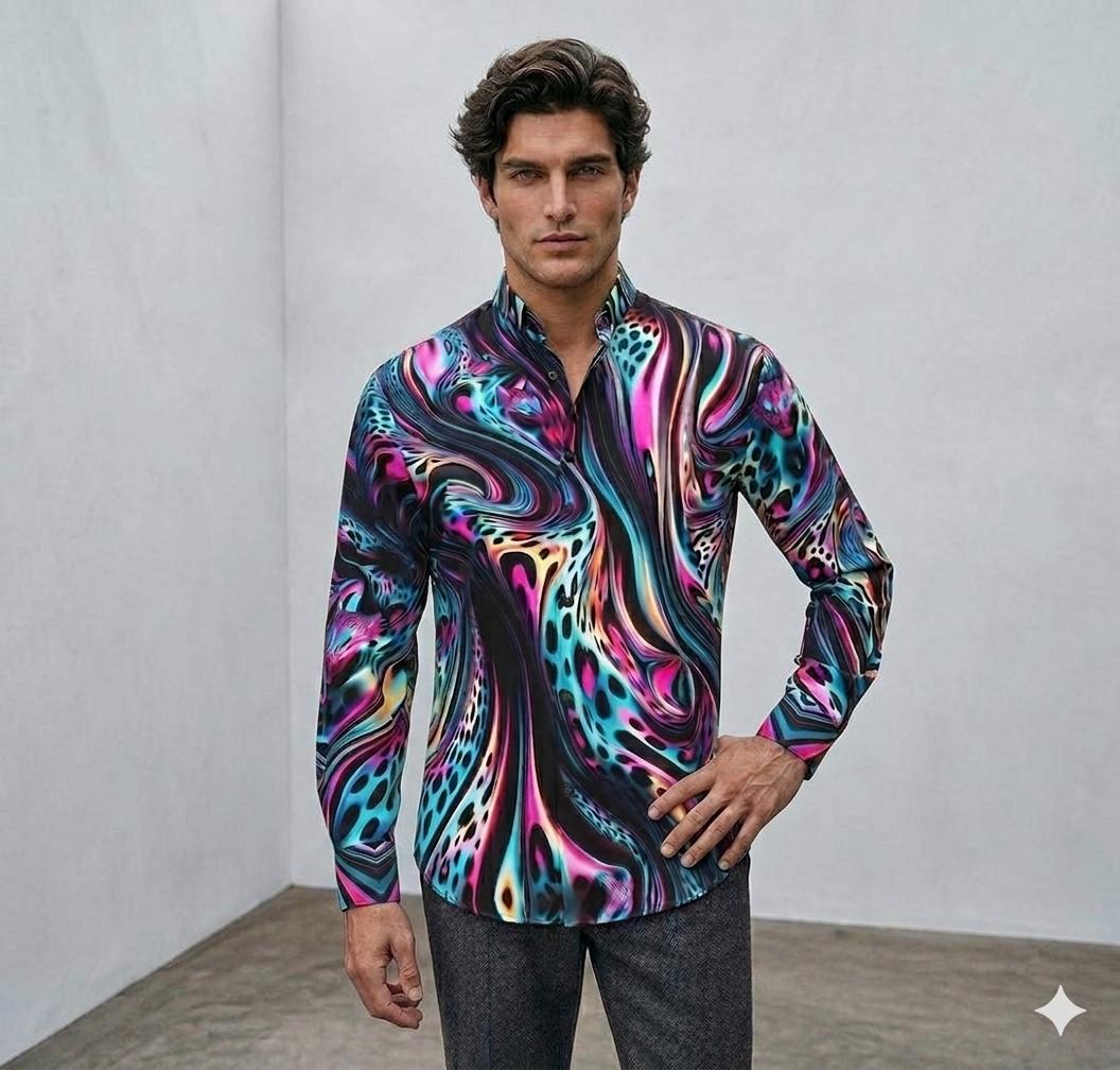 psychedelic dress shirts Psychedelic Dress Shirt Cotton Shirt, Mens Dress Shirt, Long Sleeve Button Down, Gift for Man, Leopard Print, Trippy Purple Blue Menswear