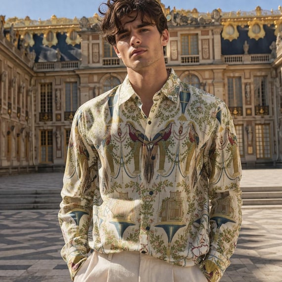 The Pheasants from the Verdures of the Vatican Tapestry Cotton Shirt Mens Oxford Victorian Long Sleeve Jean Démosthène Dugourc  Cottagecore